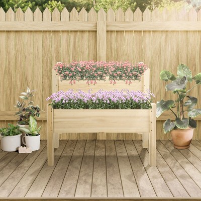 Okak Elevated Wooden 2-Tier Raised Garden Bed, 34"x34"x28" Outdoor Planter Box with Legs for Vegetables, Herbs, Flowers