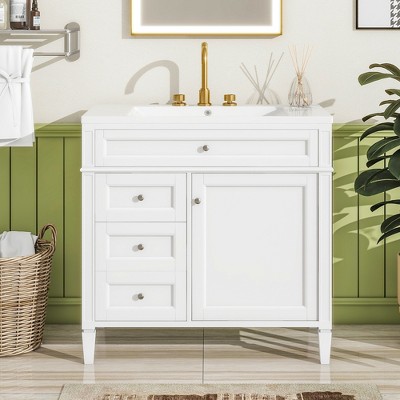 36''W Bathroom Vanity with Top Sink, Modern Bathroom Storage Cabinet with 2 Drawers and a Tip-out Drawer - ModernLuxe