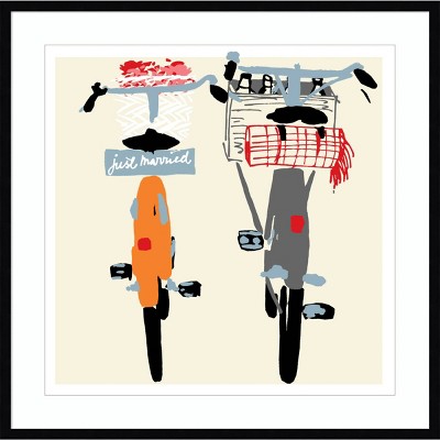 33" x 33" Here We Go Bicycles by Jenny Frean Wood Framed Wall Art Print - Amanti Art