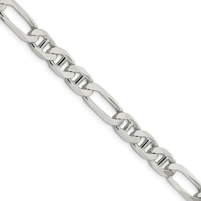 Black Bow Jewelry Mens 7.5mm Sterling Silver Solid Figaro Anchor Chain Necklace