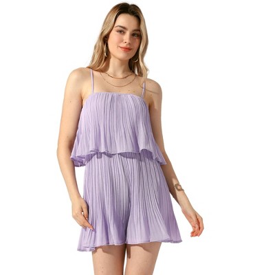 Allegra K Women's Chiffon Romper Layer Ruffled Spaghetti Strap Shorts Jumpsuit
