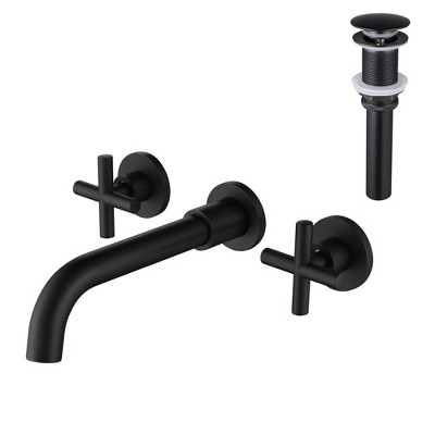 Gulches Wall Mounted Dual Handle Bathroom Sink Faucet - Classic Cross Design, Pop-Up Drain (No Overflow)