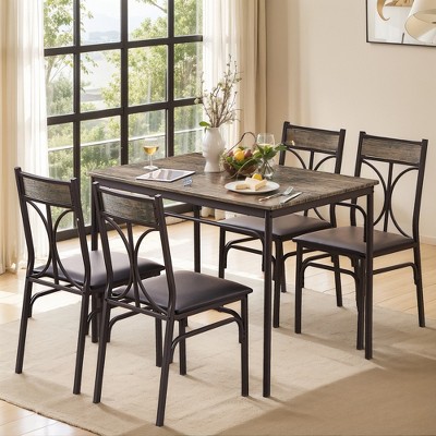 VECELO 5-Piece Indoor Modern Rectangular Table Kitchen, Dinette, Breakfast Nook, Dining Set For 4/2, Retro Brown