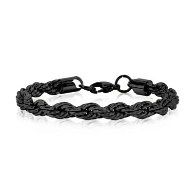 Metallo Mens Stainless Steel 8mm Rope Chain Bracelet - Black Plated - Black - 8.5 Inch