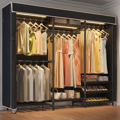 VIPEK V5LC Garment Rack Heavy Duty Covered Clothes Rack with Dimmable LED Lights, Portable Closet Wardrobe Clothing Rack, Black Rack with Cover