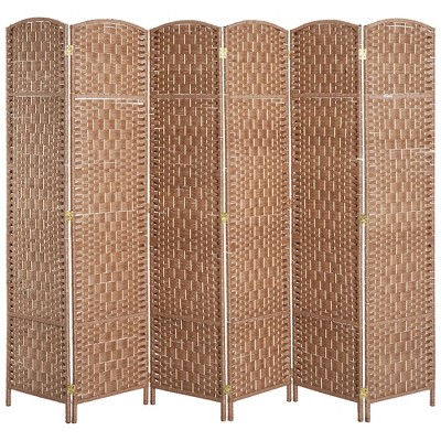 NicBex Room Divider Folding Wicker Privacy Screen with Wood Legs Partition for Home & Office