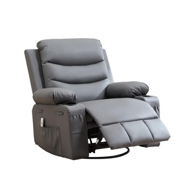 Recliner Chair - Oversized Manual Reclining Rocking Chair, 360 Swivel Glider with Cup Holder, Massage and Heat, Sofa for Adults, Living Room, Bedroom