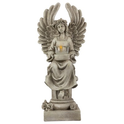 Northlight 17" Peaceful Angel on Pedestal Candle Holder Outdoor Statue