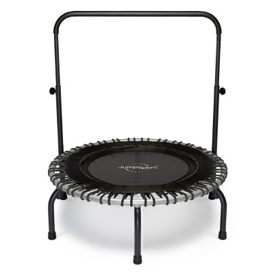 JumpSport 350i 39" Fitness Trampoline and Handle Bar Bundle, 30 Adjustable Bungees, Stable No-Tip Arched Legs, and 60 Day Streaming Trial