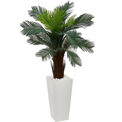 Nearly Natural 4.5-ft Cycas Artificial Plant in White Tower Planter