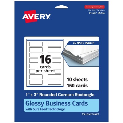 Avery 1" x 3" Rectangle Rounded Corner Cards, Glossy White, 160ct