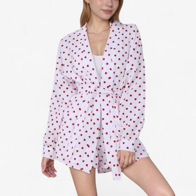Anna-Kaci Lounge Women's Heart Print Long Sleeve Robe with Matching Belted Waist and Relaxed Fit - Small, Pink