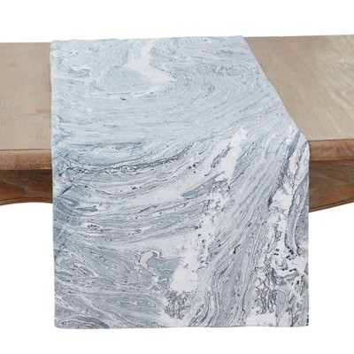 Saro Lifestyle Ink Spill Delight Table Runner, Blue, 16"x72"