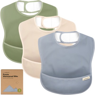 KeaBabies 3pk Presto Baby Bibs Waterproof with Food Catcher, Lightweight Toddler Bibs for Eating, Baby Boys & Girls
