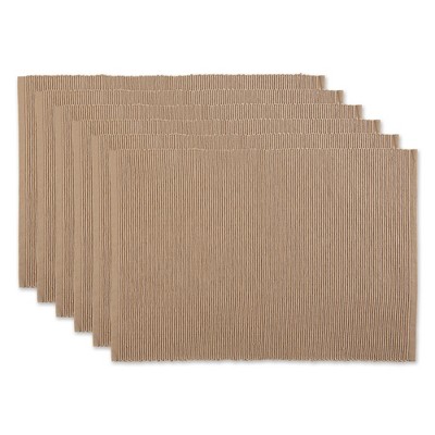 DII Ribbed Solid Placemat Set 6 Piece, Stone, 13x19"