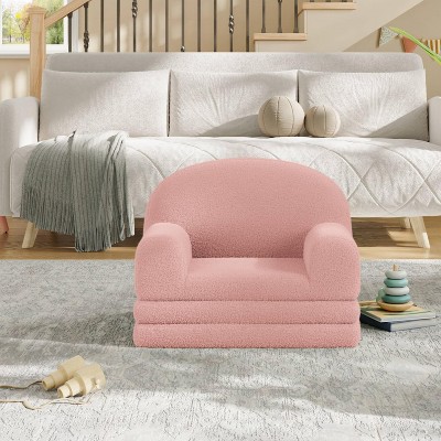 Kids Sofa Chair, 2-in-1 Convertible Toddler Couch & Lounger, Fold Out Teddy Fleece Children¡¯s Sofa Bed with Removable Washable Cover
