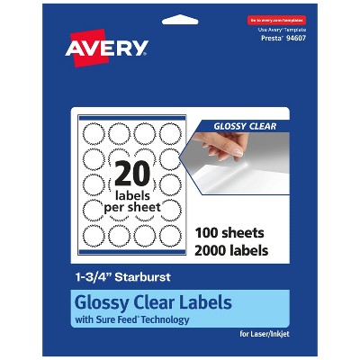 Avery Glossy Clear Starburst Labels with Sure Feed, 1.75"