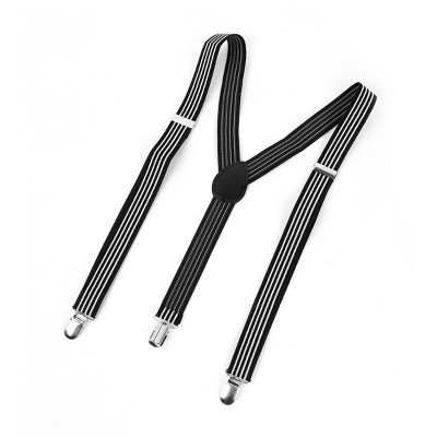Allegra K Neutral Stripes Prints Clip-on Adjustable Elastic Y Back Suspender Braces