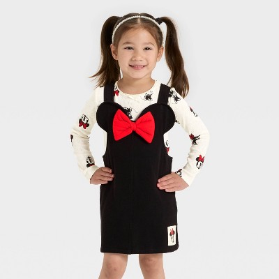 Toddler Girls' 2pc Disney Minnie Mouse Top and Knit Denim Dress Set - Ivory/Black