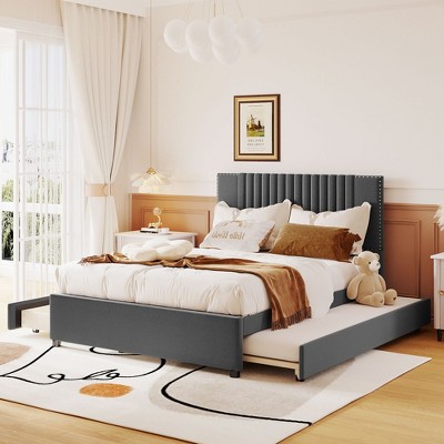 Full Size Upholstered Platform Bed with 2 Drawers and 1 Twin Size Trundle
