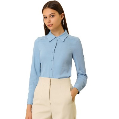 Allegra K Women's Long Sleeve Button Cuff Point Collar Button Down Shirt