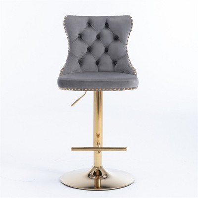 COWLOWN Set of 2 Swivel Bar Stools, Velvet Upholstered with Tufted Back for Kitchen Island & Home Bar