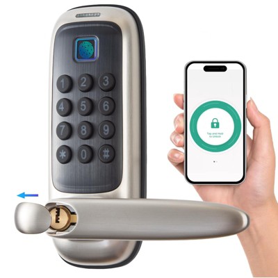 ZACHVO Keyless Smart Lock with Handle Fingerprint PIN App and Key Access Tuya Remote Control IP56 Waterproof ANSI Certified
