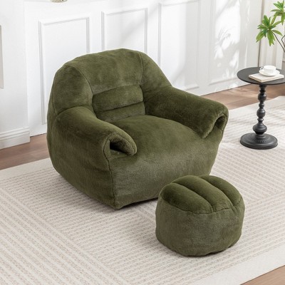 NicBex Fluffy Faux Fur Bean Bag Chair with Optional Ottoman,High Density Shredded Foam Filled Lazy Sofa Chair with Optional Footstool for Adults