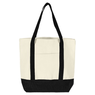 Unique Bargains Zipper Reusable Canvas Tote Bag with an External Pocket