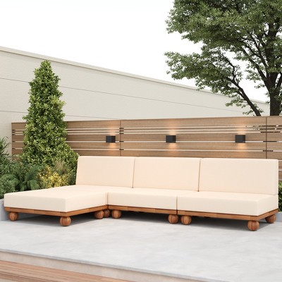Scott Living Dulcie 4 Piece Outdoor Acacia Wood L Shape Sectional Sofa with Removable Cushions