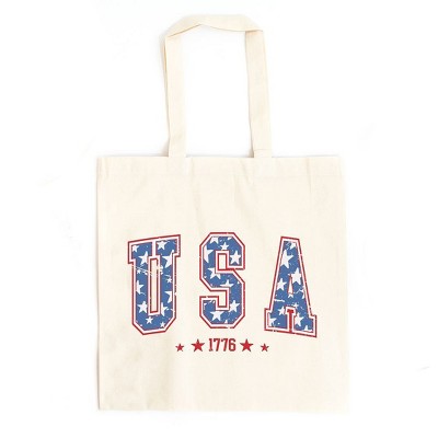 City Creek Prints USA Varsity Stars Canvas Tote Bag - 15x16 - Natural