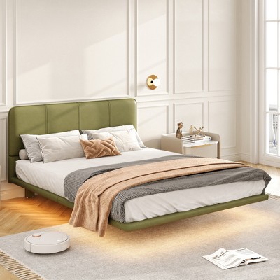 Queen Size Upholstered Platform Bed with LED Light for Bedroom