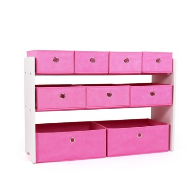 Kids' Toy Storage Organizer with 9 Collapsible Fabric Storage Bins White/pink - Humble Crew: MDF Bookshelf for Toy Organization