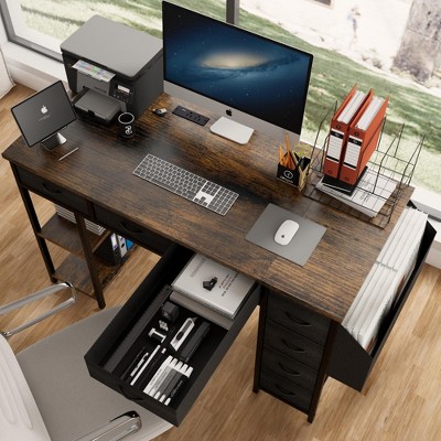 NicBex 47" Computer Desk with 7 Fabric Drawers,Office Desk with Power Outlets,Gaming Table with Side Pocket,Study Desk for Home,Office&Bedroom