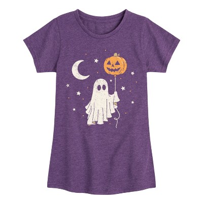 Girls' - Instant Message - Ghost Pumpkin Balloon -Youth Girls Short Sleeve T-Shirt Fitted Short Sleeve Graphic T-Shirt