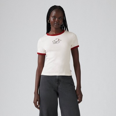 Levi's® Women's Graphic Rickie Ringer T-Shirt - Cowboy Hat Sugar Swizzle/Sundried Tomato