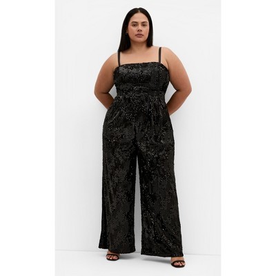 Women's Plus Size Glimmer Sequin Strapless Jumpsuit - black | CITY CHIC