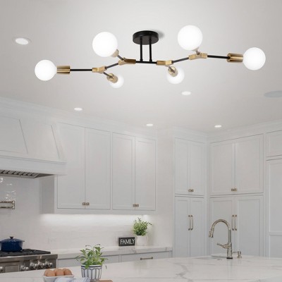 DORESshop 6-Light Flush Mount Ceiling Light, Black & Gold Metal Mesh Design, E26 Base, Industrial Modern Fixture, Bulbs Not Included