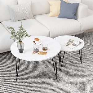 27.56'' Round Nesting Coffee Table Set of 2, Circular Nesting End Table Set, Round Wooden Tabletop, and Sturdy Metal Base - 1 of 4