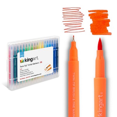 KINGART Twin-Tip Brush & Fine Markers 36 Colors