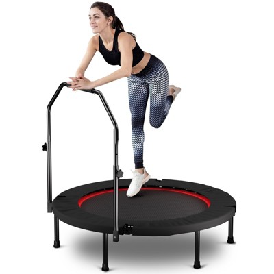 Okak 40Inch Adults Rebounder Trampoline, Foldable Outdoor Trampolines with Adjustable Handle, Mini Trampoline for Kids and Adults, Black
