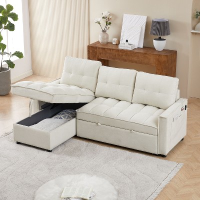 NicBex Couches for Living Room Pull-out L-Shaped Sectional Sofa Bed Comfy Reclining Sofa with charging ports and Storage