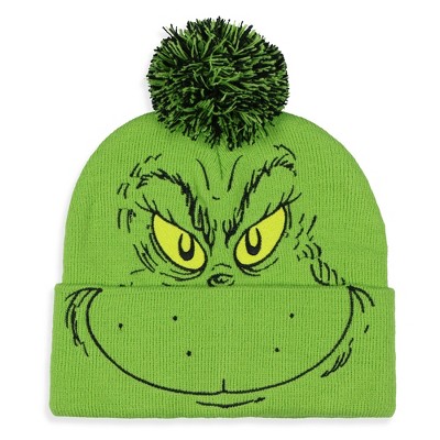Dr. Seuss GRINCH Who Stole Christmas Pom Beanie Hat Embroidered Character Green