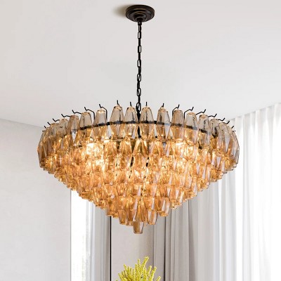 14-Light Smoke Glass Tiered Pendant