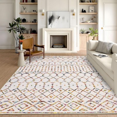 Washable Modern Geometric Rug Non Slip Low Pile Rug Soft Flower Print Floor Cover Foldable Indoor Carpet for Living Room Bedroom Playroom Office