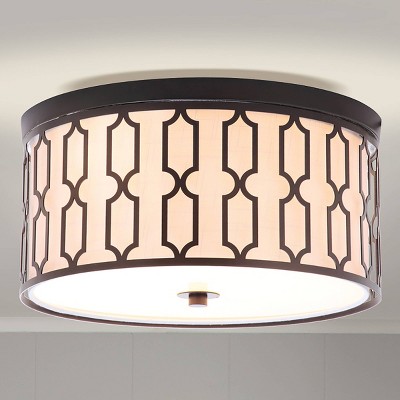 16.75" Metal Link Flush Mount: Geometric Linen Shade, 3-Bulb, UL Listed - JONATHAN Y
