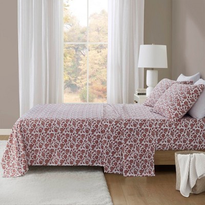 4 PCS King Sheet Set Rust Floral
