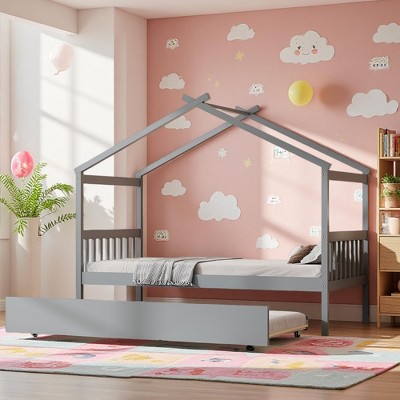Merax Twin Size House Bed with Pull-Out Trundle