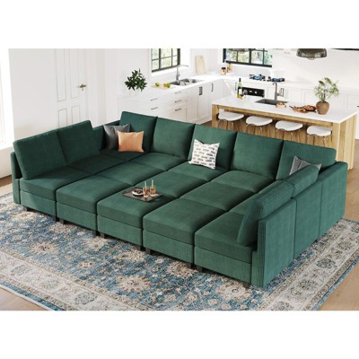 Belffin Large 15 Seat Modular Sectional Sofa with Storage Seat Corduroy Sleeper Sectional Sofa Bed Oversized Convertible Modular Couch for Living Room