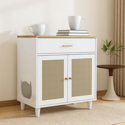 Hidden Cat Litter Box Furniture 2-In-1 | Wood Cat Kitty Litter Box Enclosure Cabinet Corner with Scratching Board Doors,Fits Most Litter Boxes